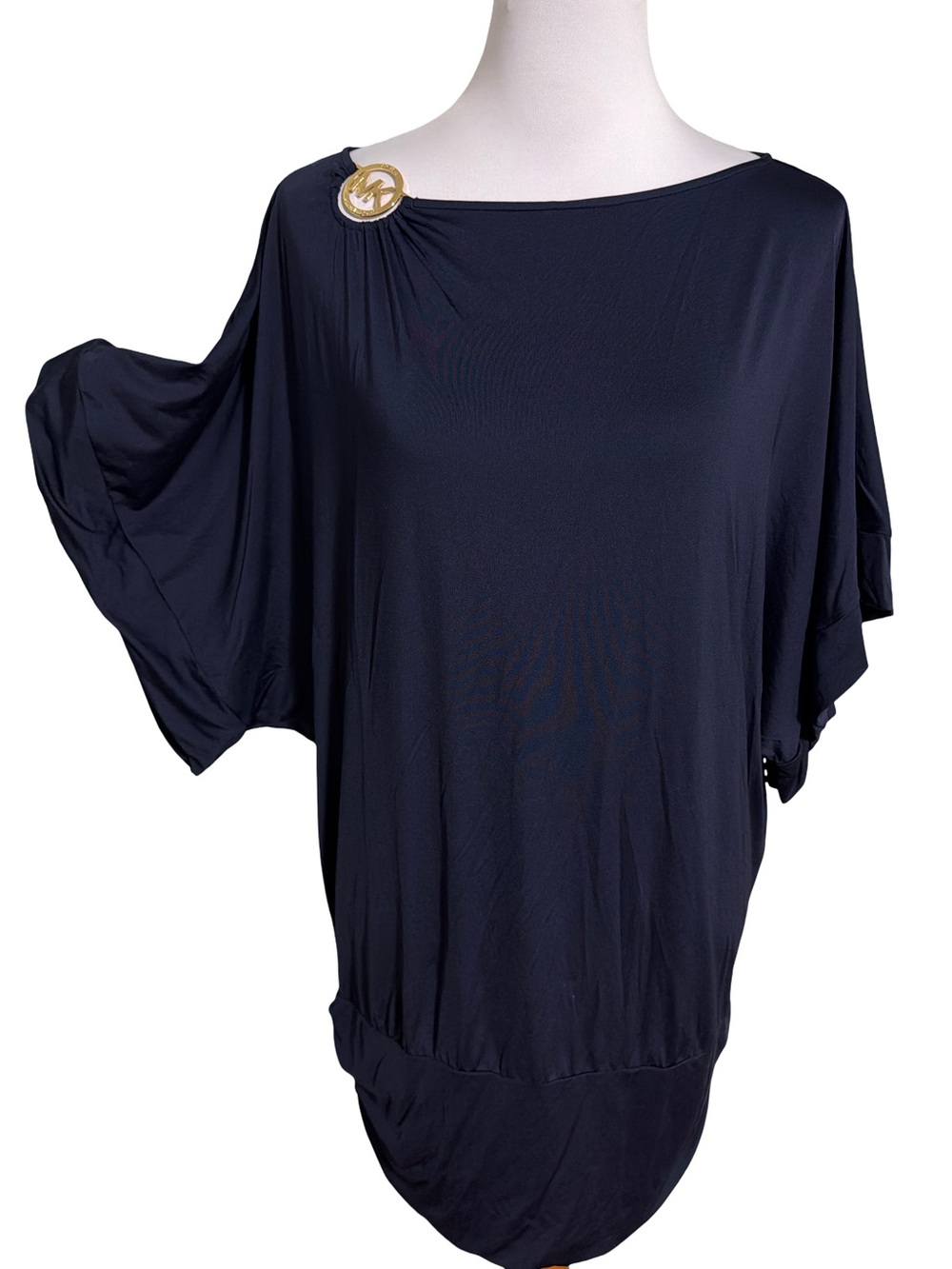 Michael Kors Navy Dolman Tunic with Gold Logo Accent
